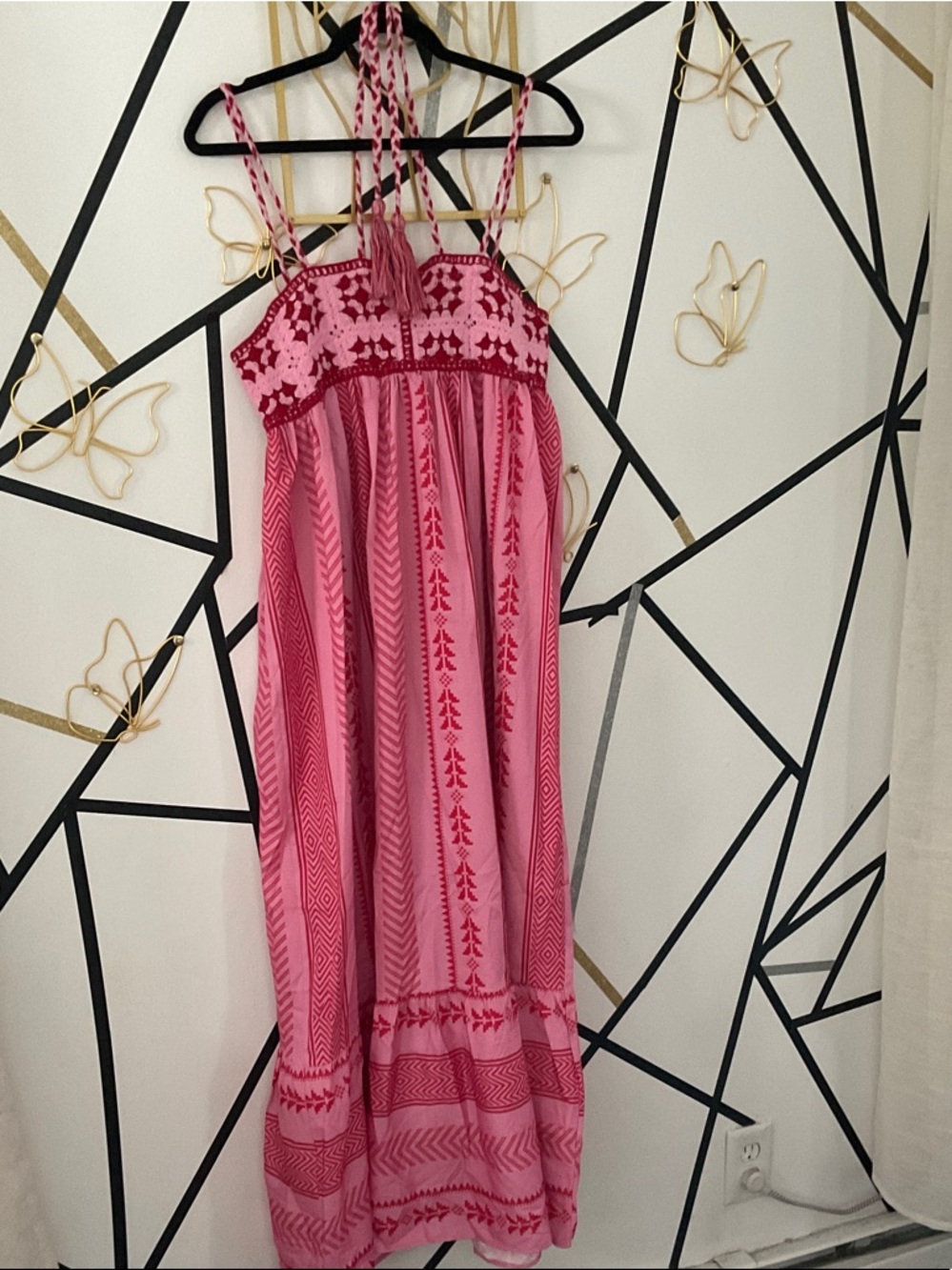 Pink Boho Embroidered Maxi Dress